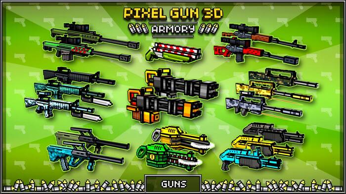 Hệ thống vũ khí trong game Pixel Gun 3D